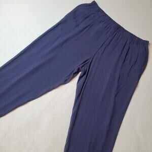 Eileen Fisher Women's Size L Slim Leg Silk Pants Elastic Waist Pockets Blue